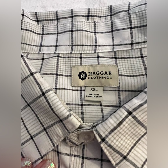 Mens XXL Haggar Black & White Plaid Button Down Shirt - Picture 3 of 5